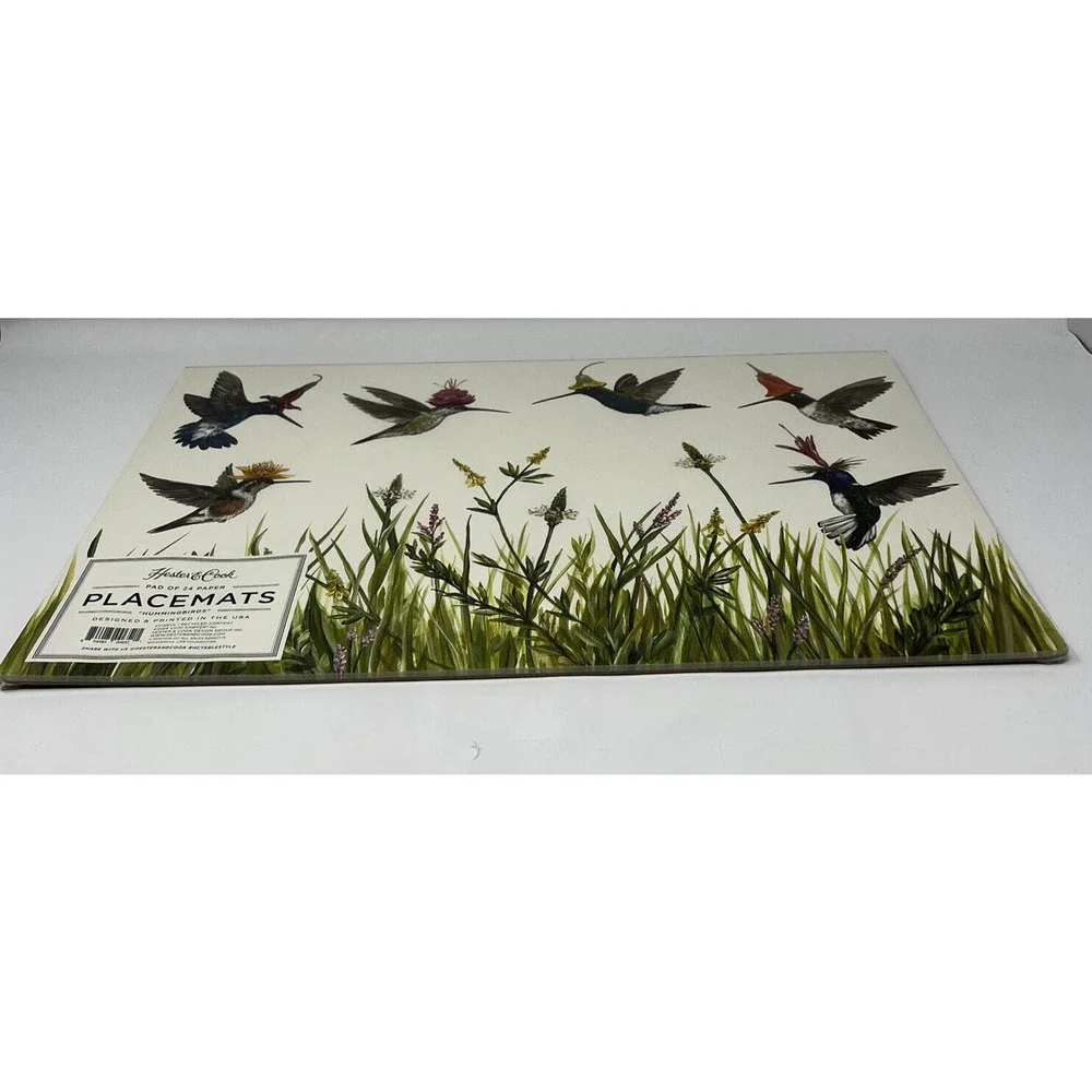 Hester & Cook Hummingbirds Pad of 24 Paper Placemats 18.5 x 12.5 Designed In USA